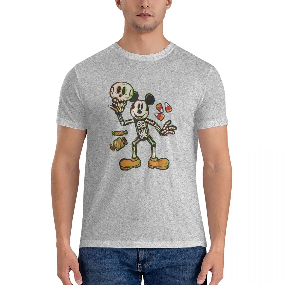 

Skeleton Costume Men T Shirt Disney Mickey Mouse Funny Tee Shirt Short Sleeve Round Collar T-Shirts 100% Cotton Graphic Tops