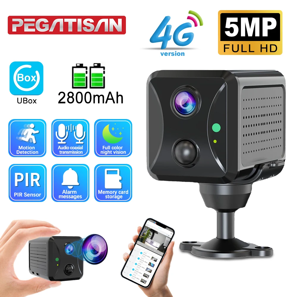 Ubox 5MP HD 4G Sim Low Power Mini Camera WiFi 2400mAh Battery CCTV Security Camera Intercom PIR Detection Surveillance IP Camera