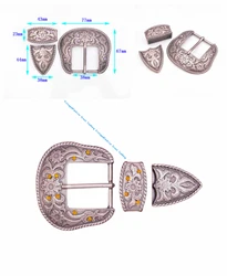 Heavy Quality Western Cowboy Rodeo Buckle Set Antique Floral Rhinestones 3 Piece Set Leathercraft Belt Buckle Fit 40Mm Strap