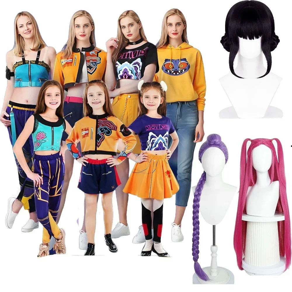 2025 Halloween Kpop chasseurs de démons Zoey Rumi Mira Cosplay ensemble de costumes avec perruque à capuche adulte enfants