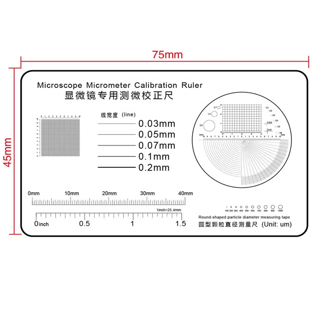 Microscope Micrometer Calibration Film Ruler Magnifier Grid Reticule Stains Dot Gauge Plastic Ruler Radius Area Diameter Measure