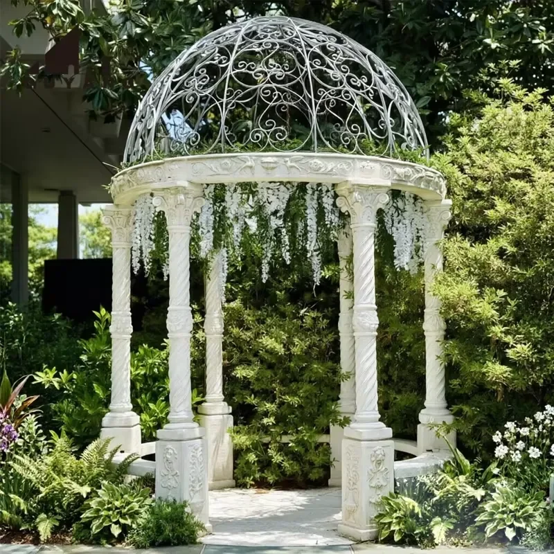 【CHIMU HOME】 QUYANG Outdoor Villa Garden Decoration European Style Wedding Metal Pavilion Elegant White Iron Gazebo