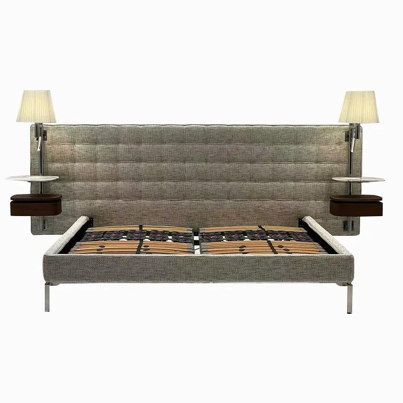 Fabric Italian minimalist villa large flat double bedroom home widescreenlight luxury fabric bed