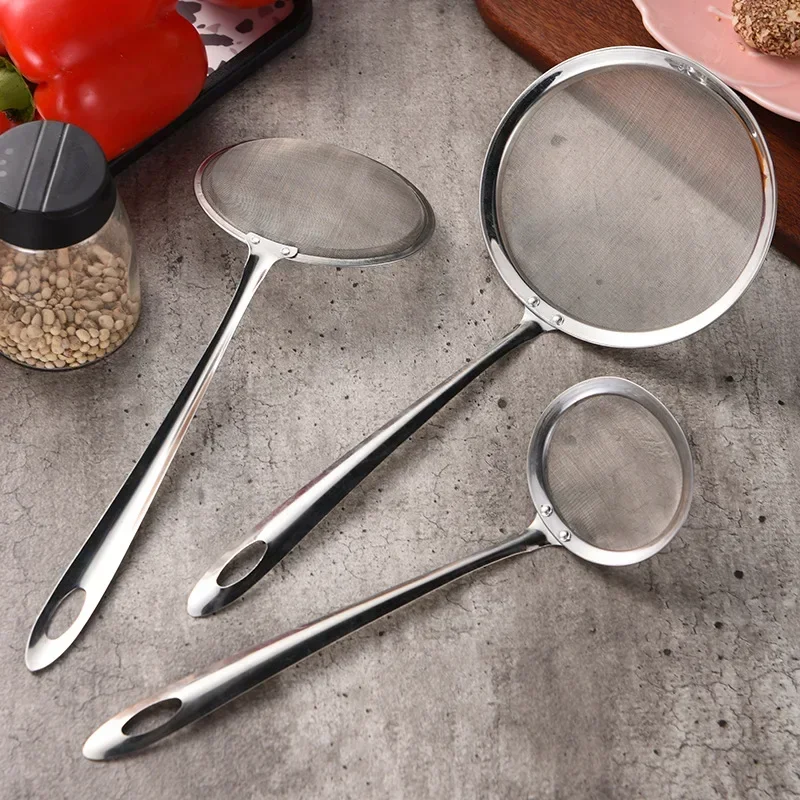 Kitchen Multi-functional Filter Spoon Stainless Steel Fine Mesh Wire Oil Skimmer Strainer Fried Food Net Kitchen Gadgets