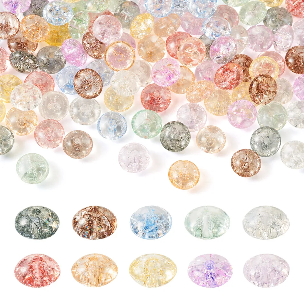 100Pcs Transparent Crackle Glass Beads Crystal Uniqaue Loose Spacer Bead Flat Round for Jewelry Making DIY Bracelet Necklace