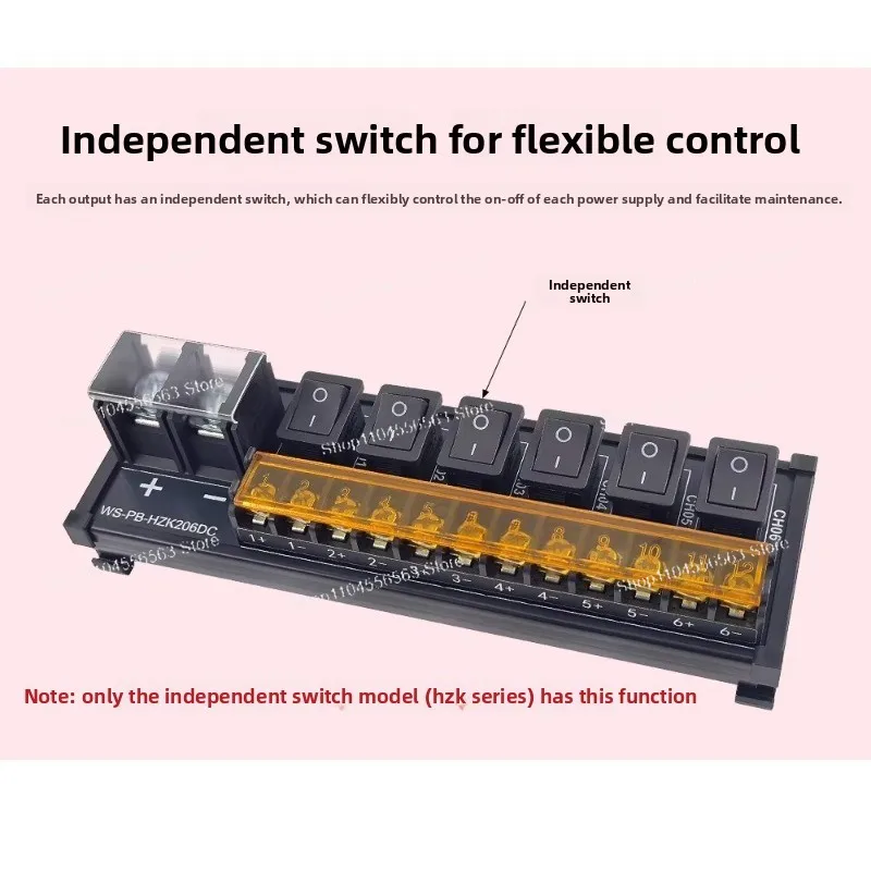 DC Power Splitter Splitter, One Input Multiple Output 4/6 Independent Switch Insurance 40A with Indicator Light