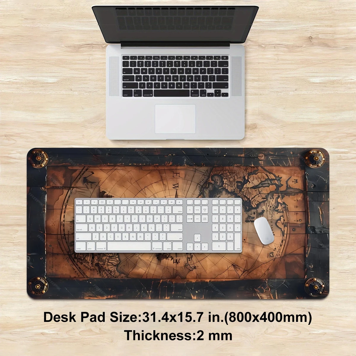 لوحة ماوس بوصلة خريطة عتيقة - غير قابلة للانزلاق، قابلة للغسل بحافة مخيطة معززة، سجادة مكتب كمبيوتر متعددة الحجم للمكتب والمنزل