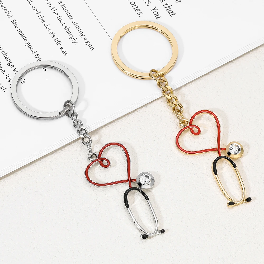 Hanreshe Classic Heart Stethoscope Keychain New Medical Jewelry Backpack Car Keyring for Doctor Nurse Accessories Gifts