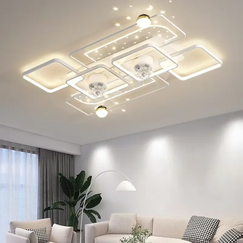 Modern Household Electric Ceiling Fan with LED Light for Living Room Bedroom New Simple Design AC Motor Dining Application