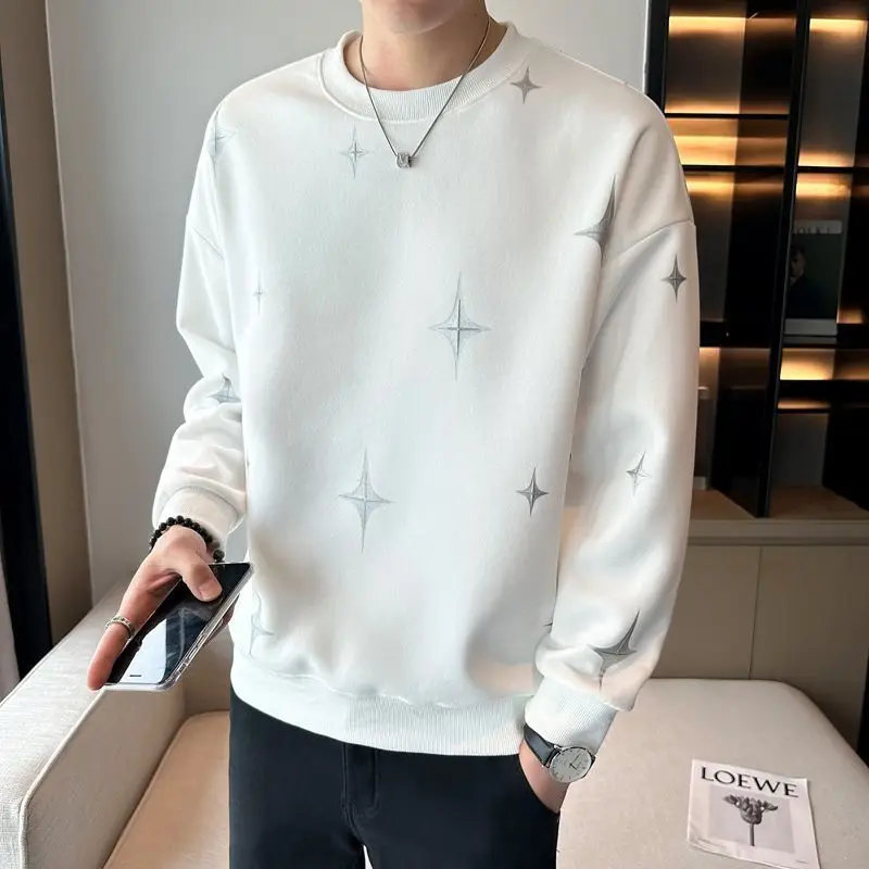 Round Neck Long Sleeved Sweatshirt Men's Trendy Brand Round Neck Star Print Heavyweight Long Sleeved T-shirt Casual Interior