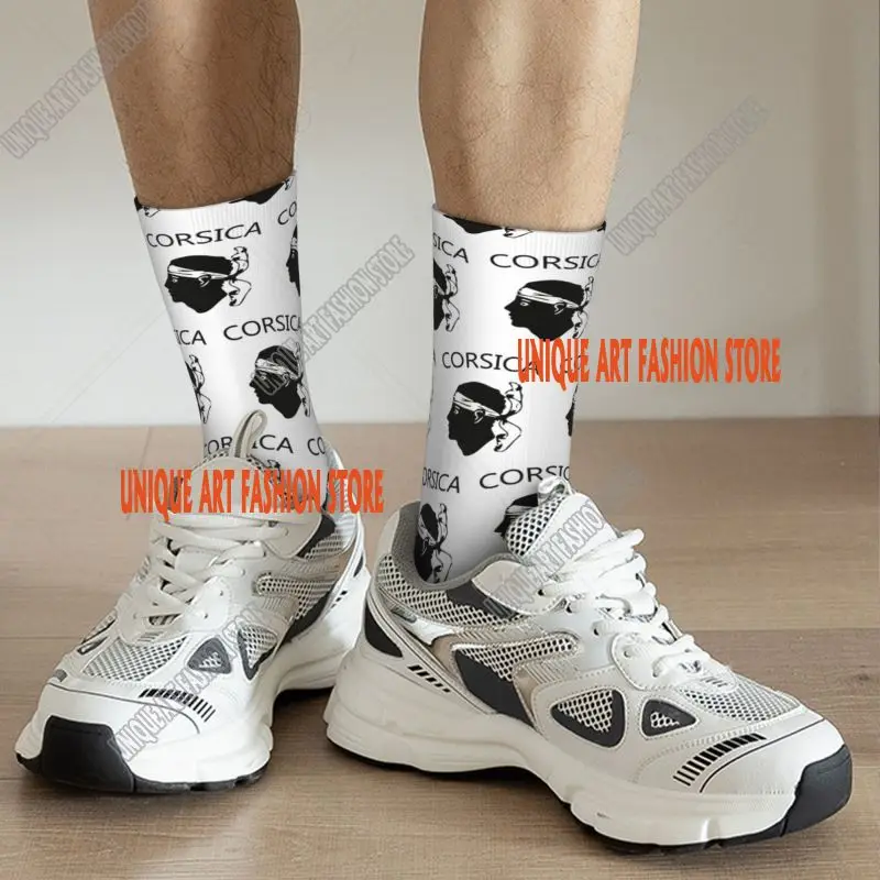 Corsica Corse Flag Head France Mens Crew Socks Unisex Cute Spring Summer Autumn Winter Dress Socks