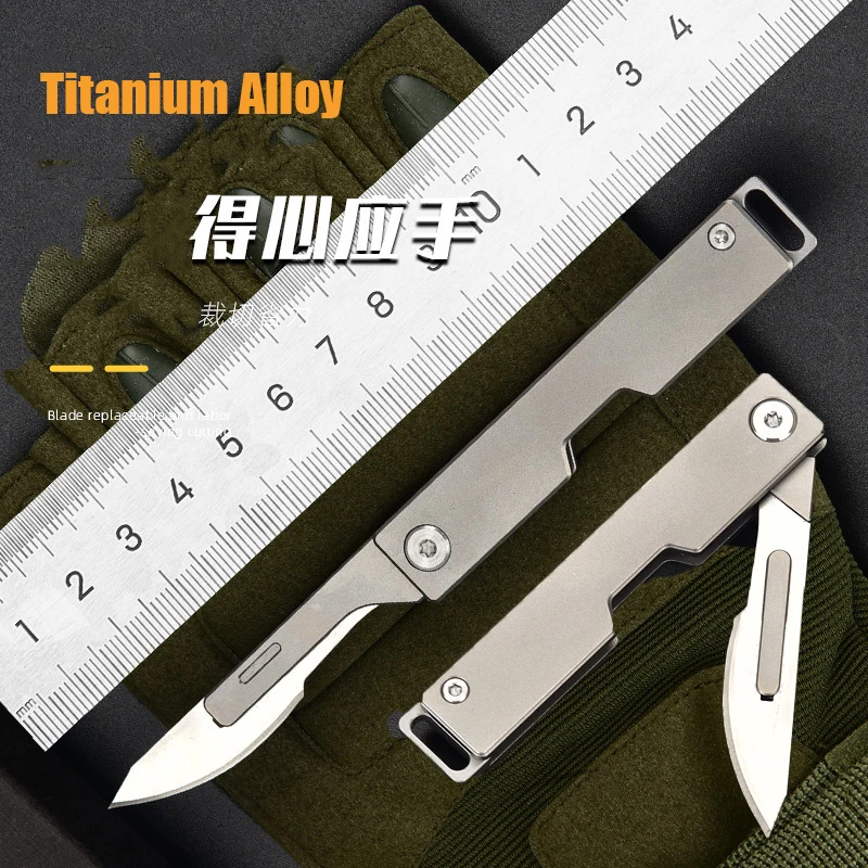 Folding Titanium Alloy Medical Bisturi Knife Edc Ferramenta ao ar Livre Desembalar Canivete 10 Pcs Lâminas Substituíveis