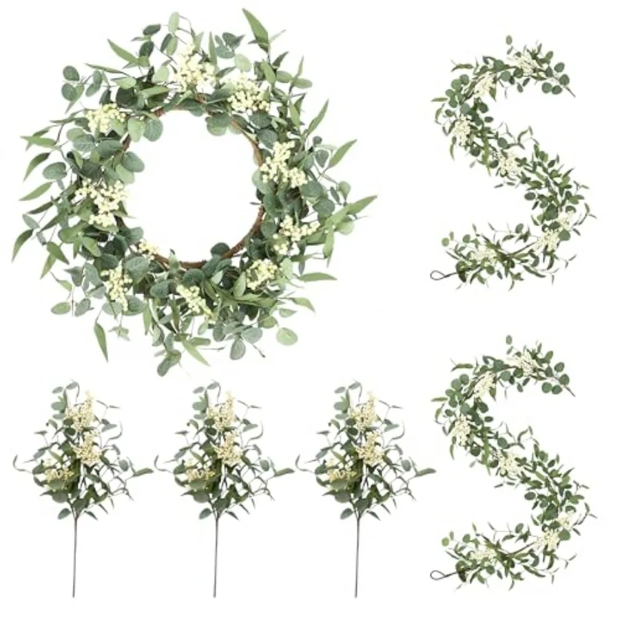 

Eucalyptus Wreath 6Feet ery Artificial Plants Set 6 for Front Door Fireplace Table Hanging Porch Wall Home Window Decor Farmhou