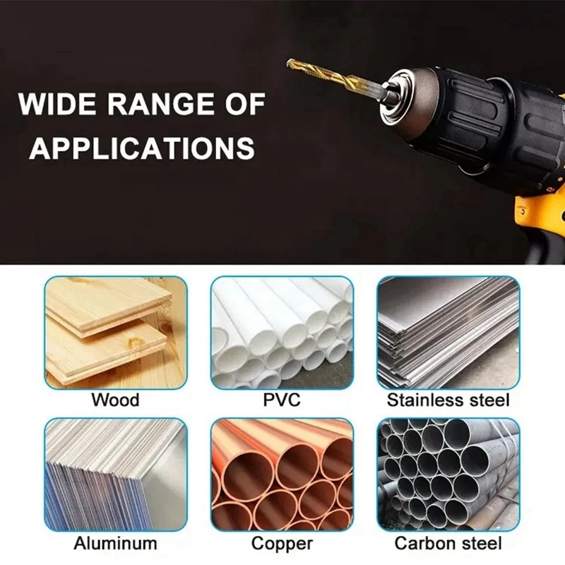 6Pcs High-Speed Steel 4341 Titanium Plated Composite Tap Drill And Tap Integrated Machine Tap Open And Chamfer Tool Set