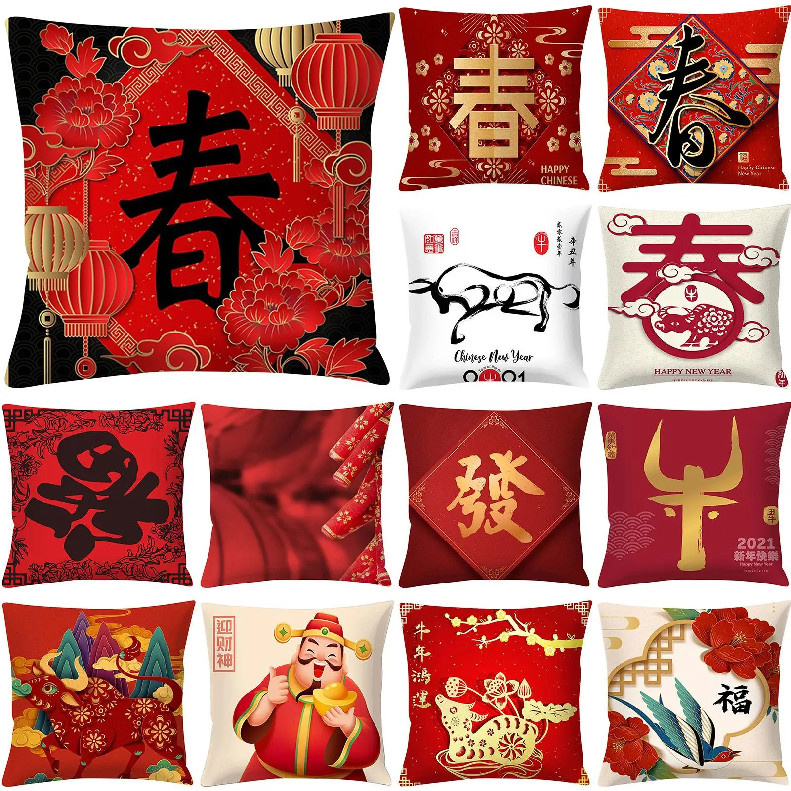 

Chinese New Year Printed Pillowcase Bed Sofa Cushion Cover Decorative Ornament