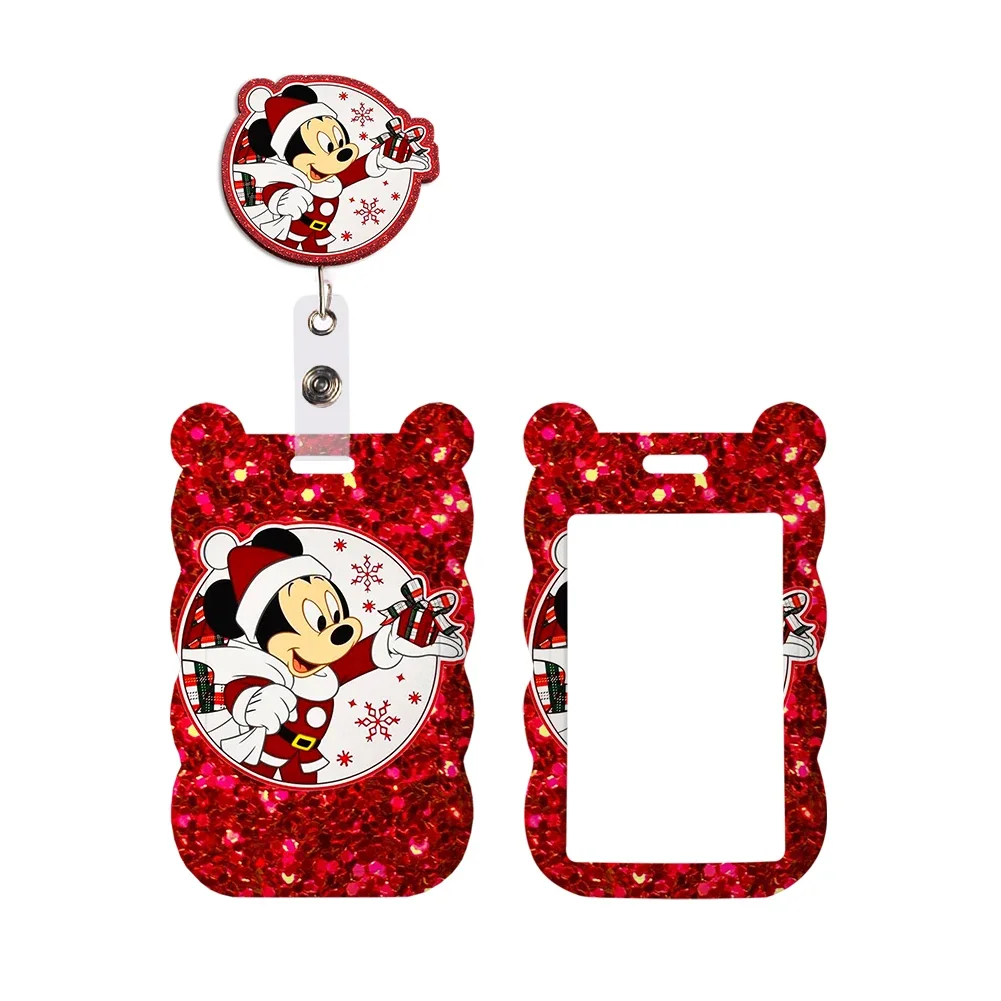 Christmas Disney Mickey Mouse Red Series Cute Badge Holder ID Card Bus Card Holder Reel Clip Lanyard for Accessories Xmas Gifts