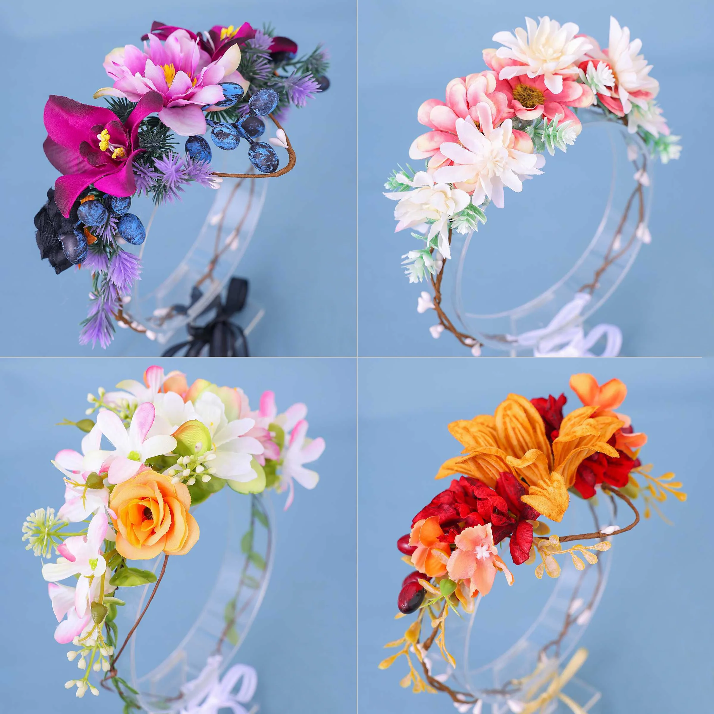 Pink white flower wreath hair hoop fairy aura headwear retro forest style flower wreath headwear accessories