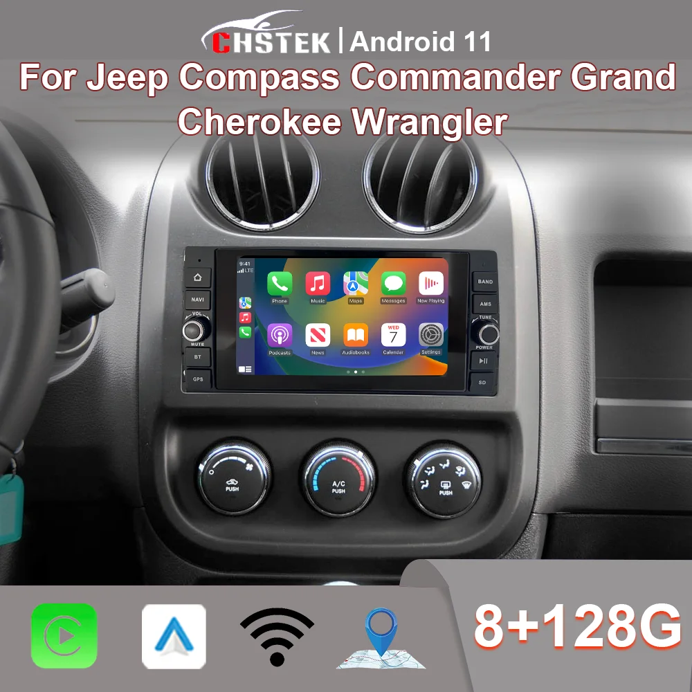 CHSTEK Android 11 Car Radio For Jeep Compass Commander Grand Cherokee Wrangler Dodge Wireless CarPlay GPS Navigation Bluetooth