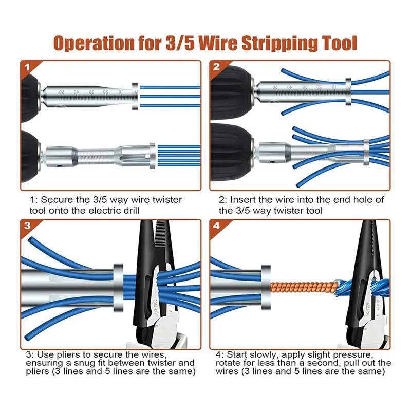 Wire Twisting Tool 3 Way/ 5 Way Wire Stripping Tool And 6Mm Hex Shank Cable Twister Tool, For Power Drill Drivers