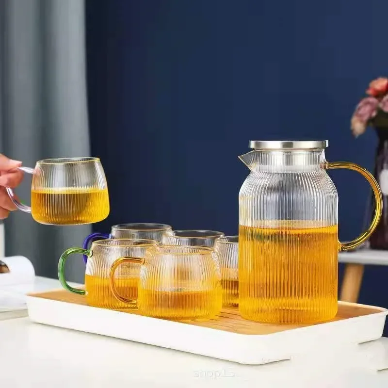 Enfriador de agua de vidrio con estampado Vertical, tetera de vidrio de gran capacidad para el hogar, estilo minimalista japonés, vidrio de borosilicato alto