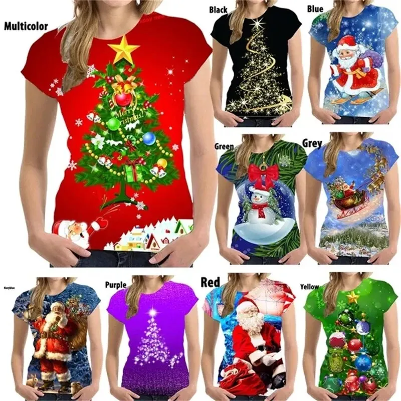 Women Christmas Clothing XS-4XL Christmas Hot Sale 3D T-shirt Christmas Tree Printing Short Sleeve Cool Fashion T Shirts Female