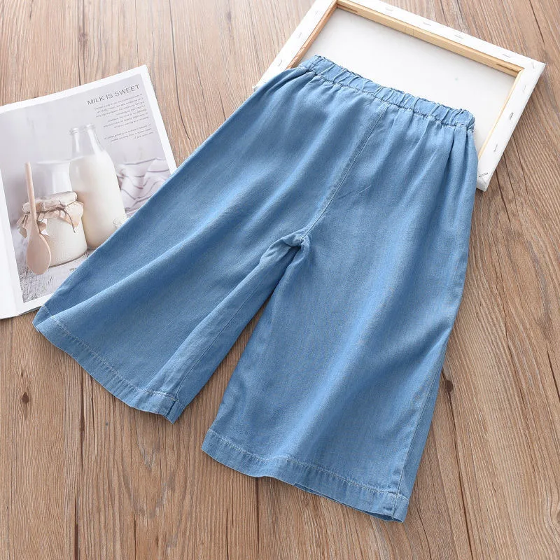 2024 New Fashion Children Wide Leg Pants Summer Casual Thin Chiffon Cropped Trousers For Teenager Girls Clothes 2 4 6 8 10 Years image 3