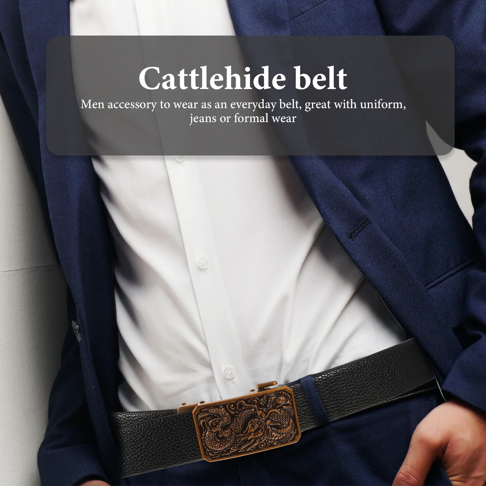 

Automatic Buckle Belts for Men Cattlehide Vintage Luxury Everyday Wear Uniform Jeans Formal Gifts