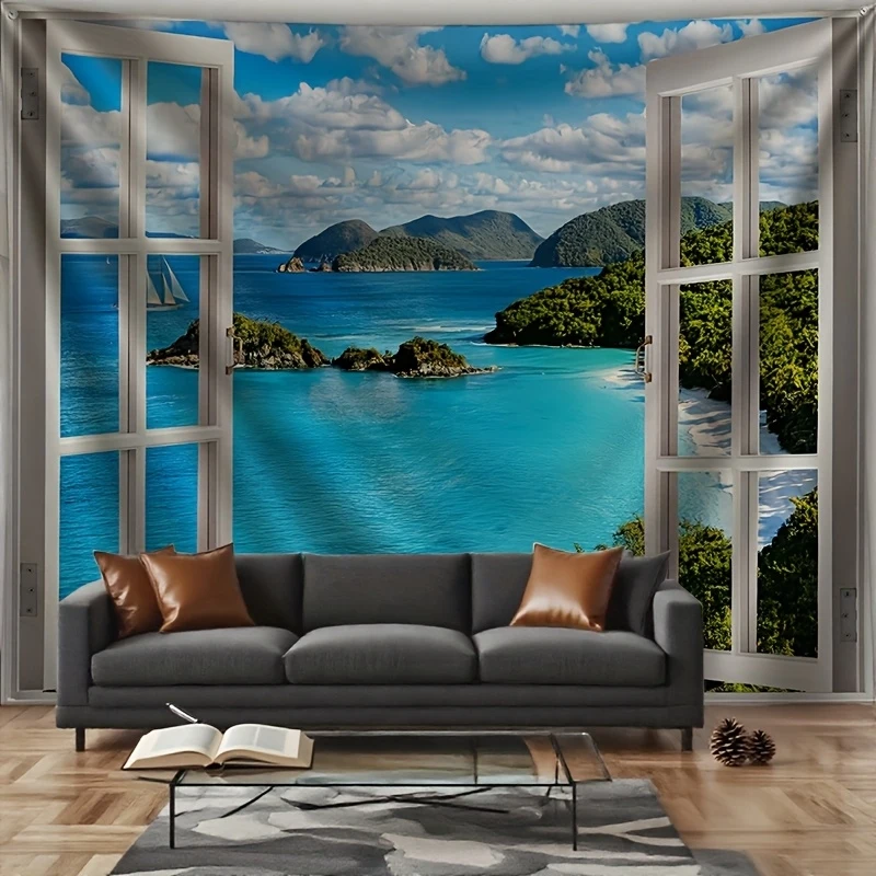 Tropical Island Beach Tapestry Wall Decoration Bedroom Living Room Ocean Theme Decoration Polyester Fiber Wall Hanging