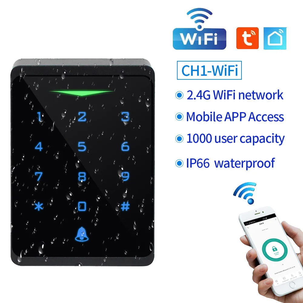 

Wifi Tuya APP Remote Control Access Control System Backlit Touch RFID Keypad 125kHZ EM Card Reader For WG 26bits