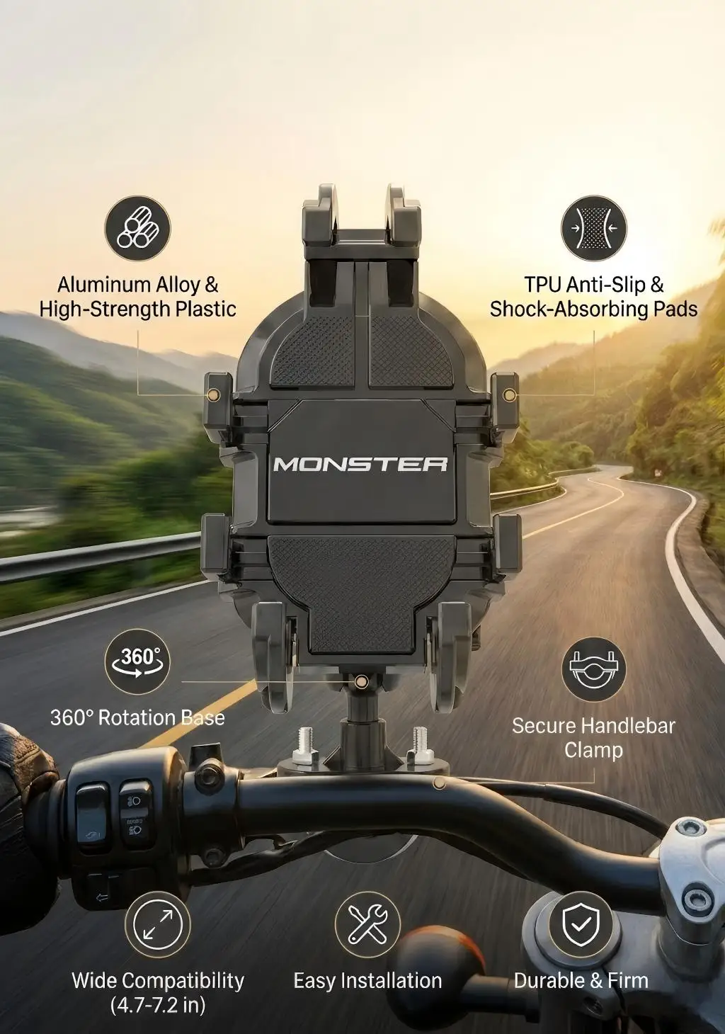 High-quality shock-absorbing motorcycle phone holder For Ducati Diavel XDiavel 1260 Monster 937/950 Hypermtard 950 950sp 2026