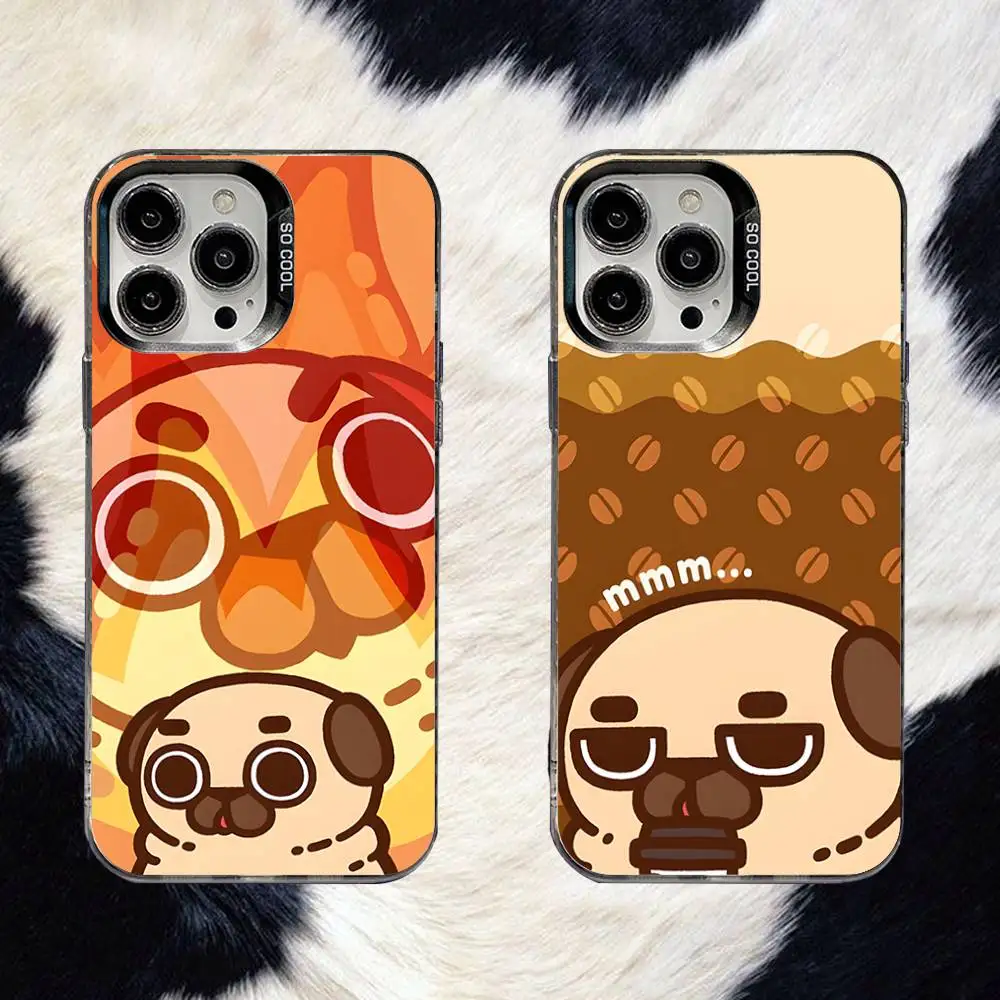 

Cute Puglie Pug Dog Phone Case For iPhone 16,15,14,13,12,11,8,7,Pro,Max,Plus,Mini,XS,SE Anti Fall Black Matte Hard
