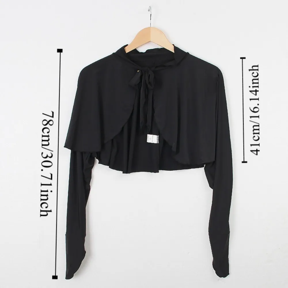 Casual Ultra-thin Long Sleeve Crop Top Anti UV สีทึบครีมกันแดดแขน Quick-Drying สั้นเสื้อผ้าไหมน้ําแข็งผ้าคลุมไหล่ฤดูร้อน