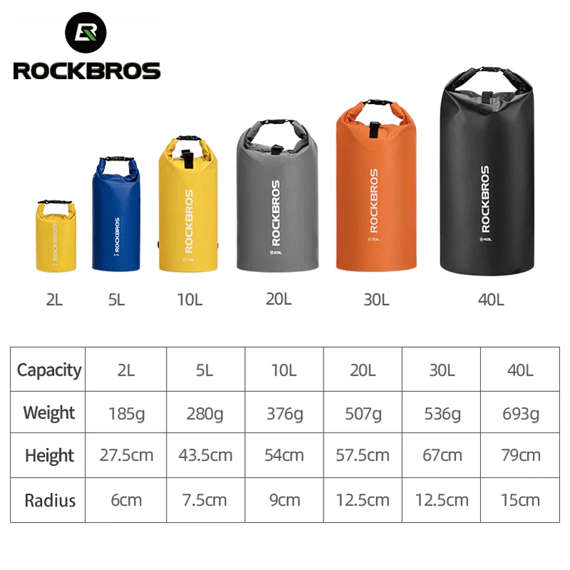 Rockbros 30l 40l saco de natação pvc acampamento ao ar livre caminhadas trekking barco pesca rafting praia armazenamento à prova dwaterproof água saco seco