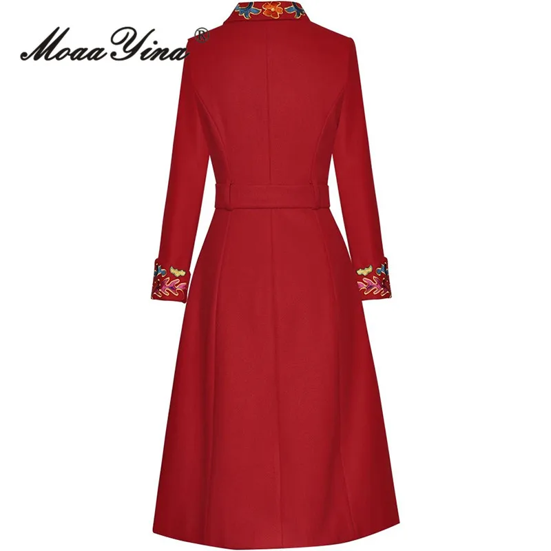 MoaaYina Chinese style Embroidery Design Coat Autumn and Winter Long-Sleeved Single-Breasted Lace-Up New Fashion Overcoat