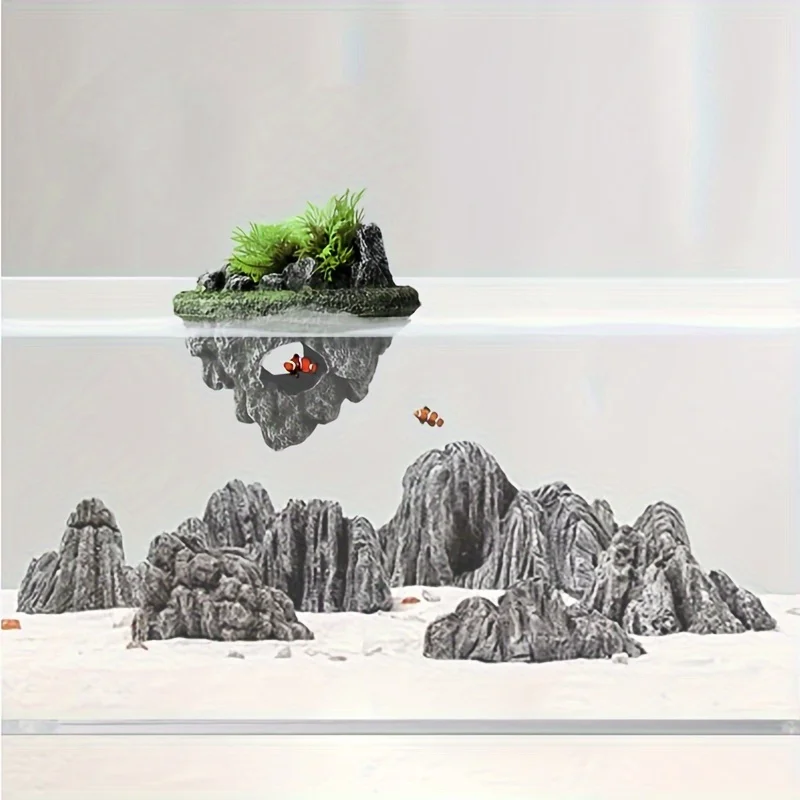 Aquatic Oasis Floating Rockery - Realistic Plastic Fish Tank Decor With Hideaway Cave