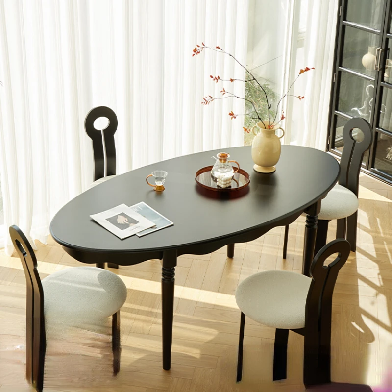 

Retro solid wood oval dining table and chair combined with wavy dining table