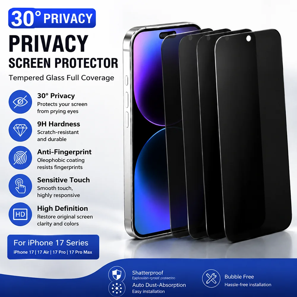 

UGOjP 3/5PCS Anti-Spy Full Coverage Glass For iPhone 17 Pro Max 17 Air 17 Pro 9H Hardness Privacy Screen Protector Glass Film