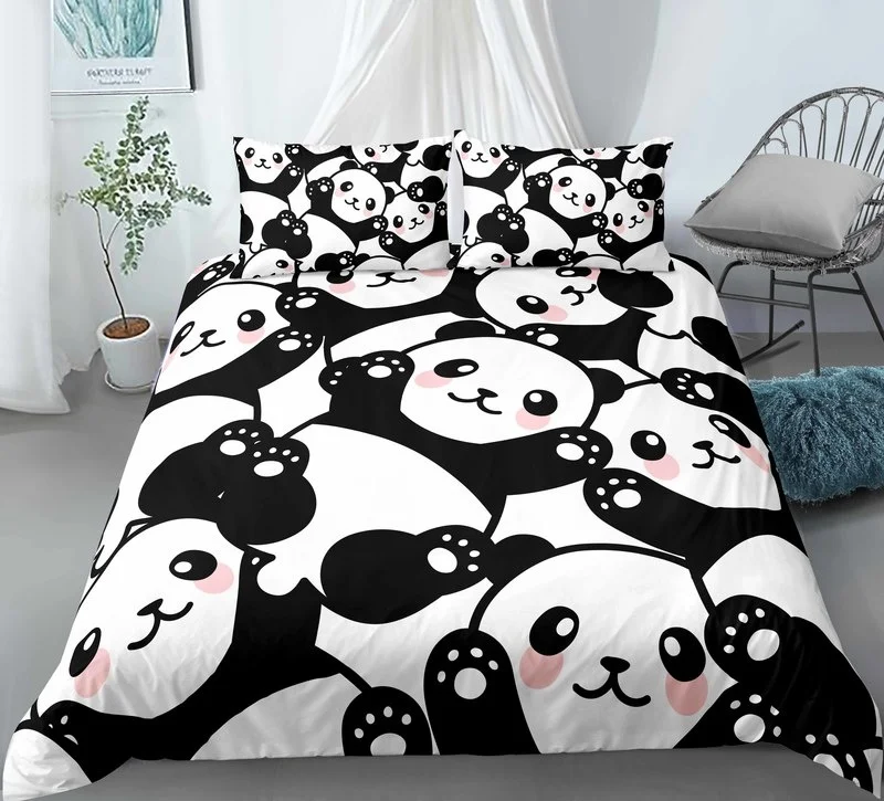 Panda Bedding Set Single Twin Full Queen King Size cartoon animals Bed Set Aldult Kid Bedroom Duvetcover Sets 3D Anime 039