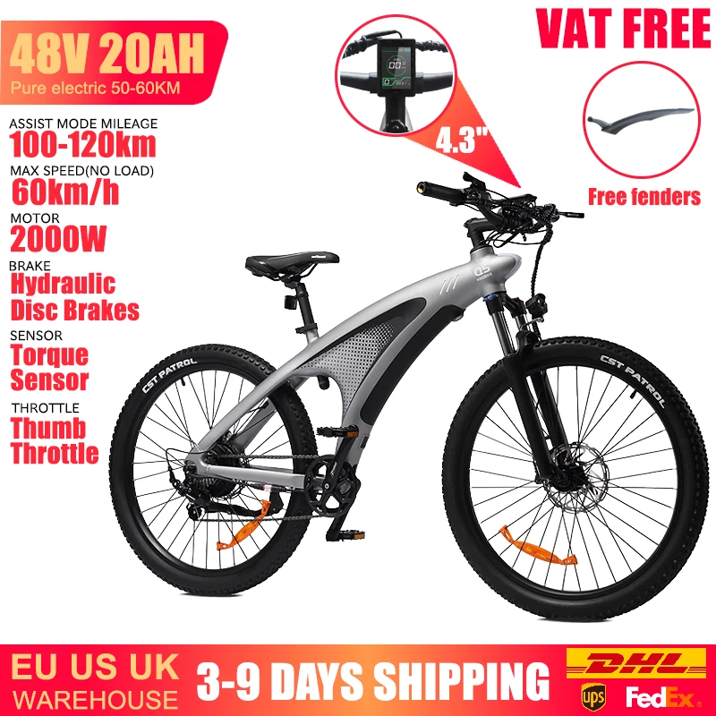HUANCI Q5 2000W Electric Dirt Bike Off-Road Electric Bike 48V 20AH Electric Bicycle 60km/h 27.5*2.25" Ebike Adults Mountain Bike image 7