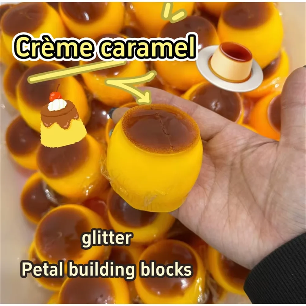 

Pudding-shaped Squeeze Ball Caramel Crunchy Handmade Squishy Portable Diy Fidget Accessory For Stress Relief & Cute Desk Play