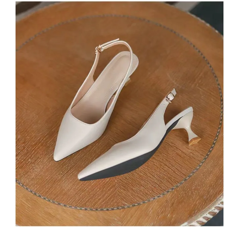 2024 New Women\'s Sandals Pointed Toe Slingbacks Pumps Wedding Shoes Low Heels Dress Shoes Slip on Black Women Shoes