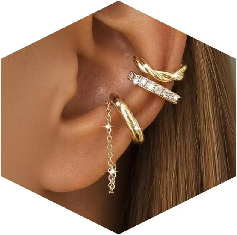 Ear Cuff Earrings for Women 14K Gold Plated Dainty Non Pierced Clip On Earring for Cartilage Fake Ear Jewelry Lightweight