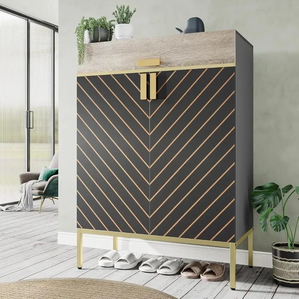 

Shoe Cabinet with Drawers, 4-Tier Shoe Organizer with Removable Shelves, Modern Shoe Storage with Doors for Entryway