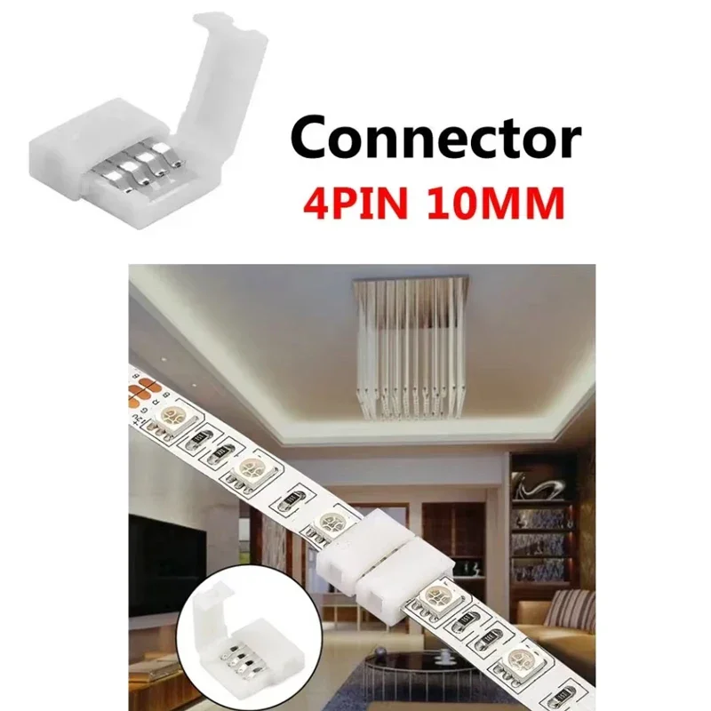 L Shape 4-Pin LED Connectors 10mm Wide Right Angle Corner Connectors Solderless Adapter Connector Terminal for 3528/5050 SMD RGB