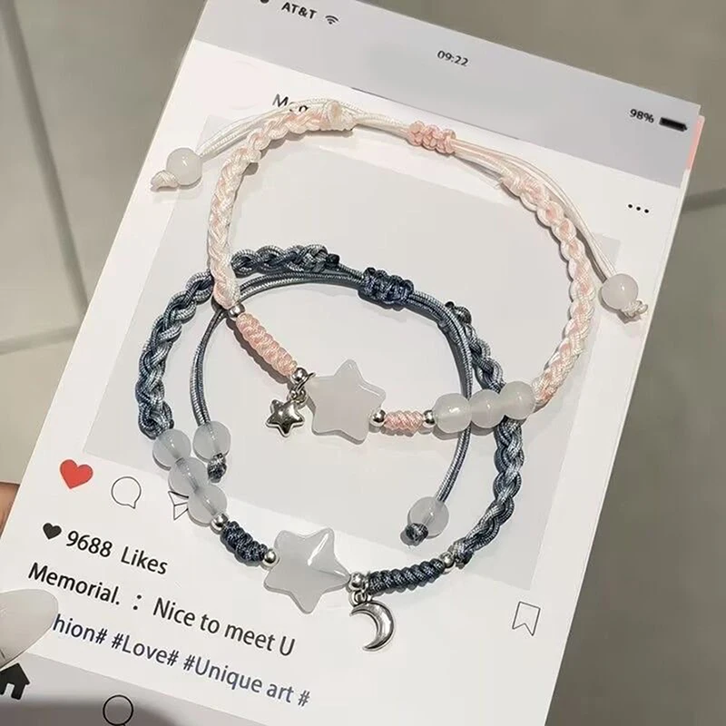 2 قطعة النمط الصيني ستار أساور مضفرة للنساء الرجال رائعة اليدوية سحر أساور للأزواج مجوهرات اكسسوارات هدايا