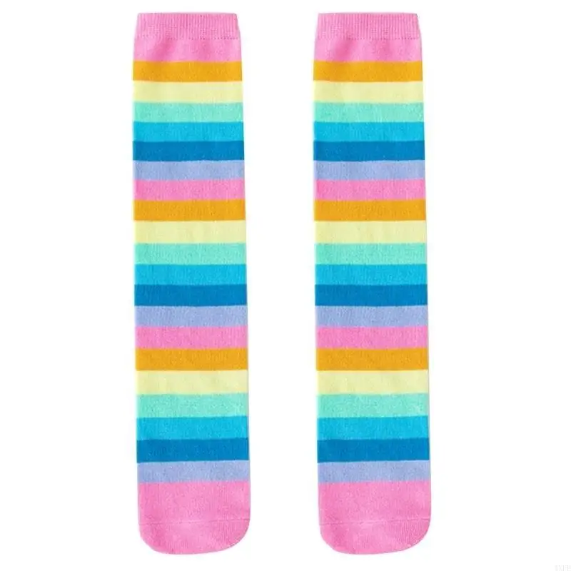 1 Pair Rainbow Striped Socks Korean Version Child Legwear Half High Tube Socks