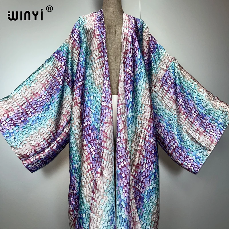 WINYI ฤดูร้อน boho กิโมโนแฟชั่น Kaftan holida beachwear เสื้อสเวตเตอร์ถักชุดราตรี abaya ดูไบหรูหรา cover-ups ชุดชายหาดผู้หญิง