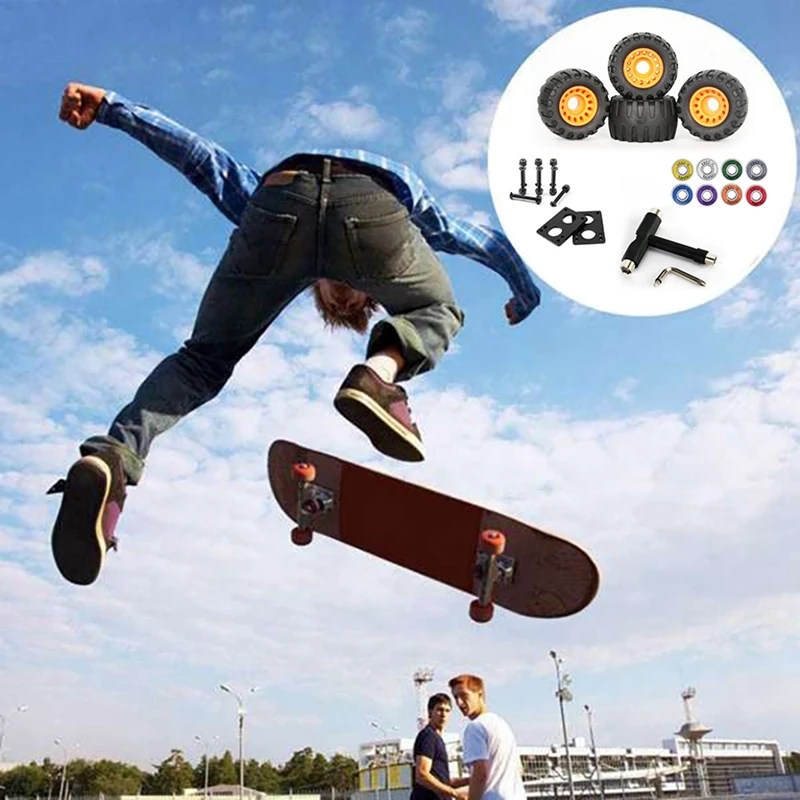 Skateboard Damping Wheels And Bearings 76X54mm, Spacers, All-In-One Tool, Skateboard Riser Pads And Hardware Set