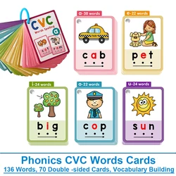 Kids CVC Words Learning Cards ESL Teaching Materials for Toddlers Sight Words Teaching Aids Vocabulary Educational Montessori