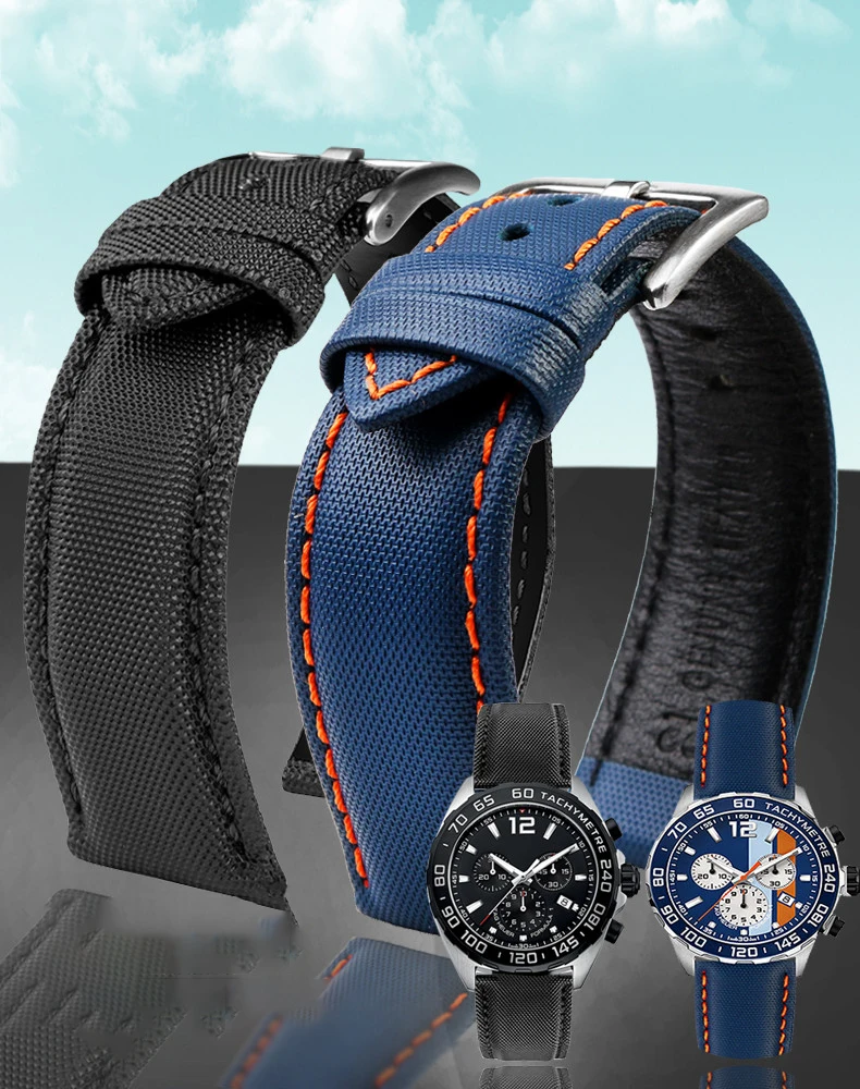 20mm 22mm 24mm Nylon Leather Watchband For TAG Heuer F1 Racing Car Diving Strap Rossini  519955  Mido Canvas Watch Band Bracelet